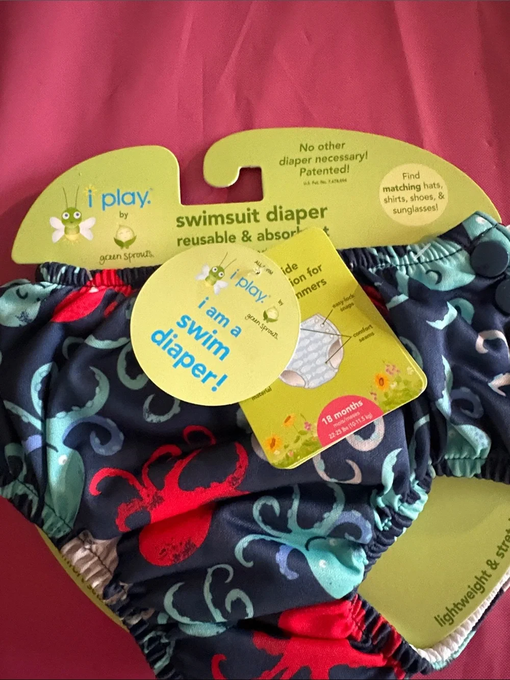i play. Navy Swim Diaper with Red & Turquoise Octopus Print